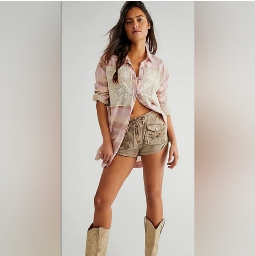 NWOT Free People Double Cross Cutwork Plaid Top $228 Retail! Size Xs - Picture 2 of 6
